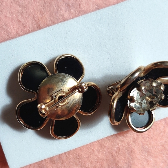 Scatter Pin Set Black Enamel Flower Rhinestone - Picture 10 of 11